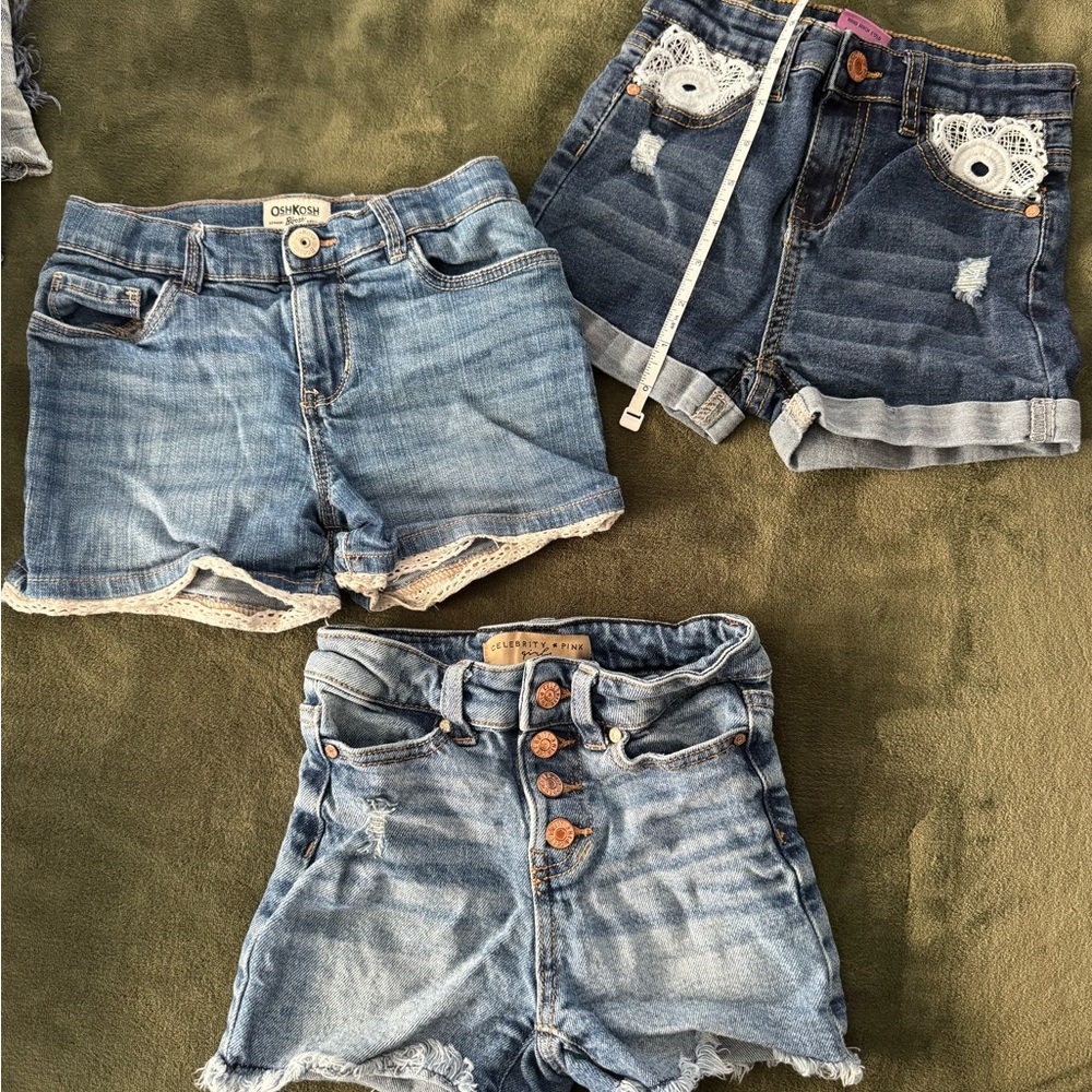 Blue Jean Shorts Trio with Lace and Button Details youth size 7